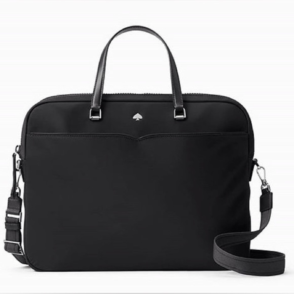 kate spade Black Nylon Laptop Tote with Silver Spade Logo - Picture 2 of 9